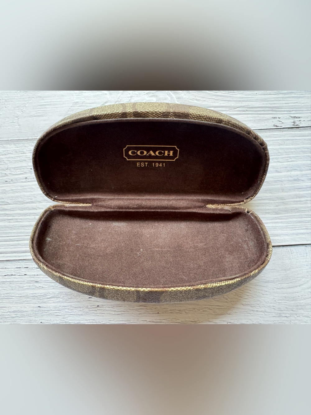 Coach Signature Eyeglass Case Hard Shell Clamshell Y2K Khaki Brown Glasses Case
